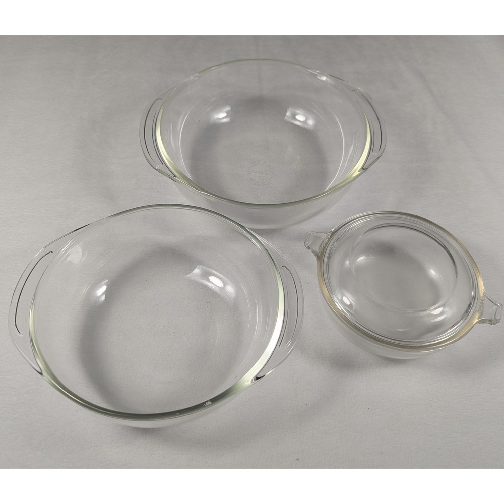 Set of‎ 3 Vintage Pyrex Clear Glass Round Casserole Dish